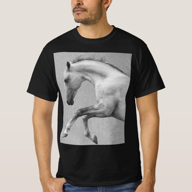 T-shirt Curvet Horse animal moderne Modèle Mens Noir (Devant)