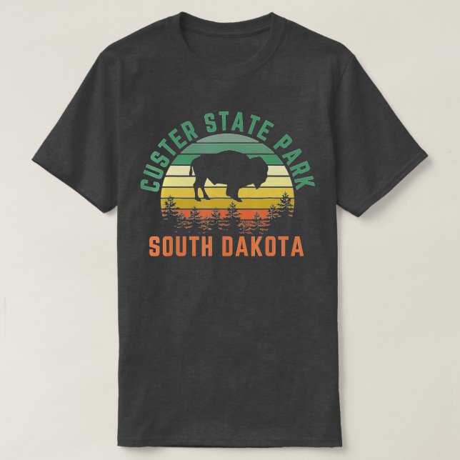 T-shirt Custer State Park South Dakota Buffalo Retro Sunse (Design devant)