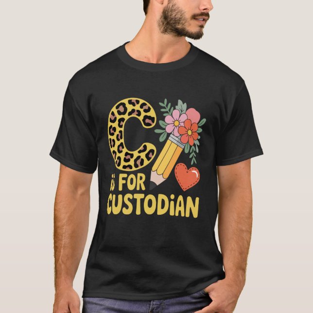 T-shirt Custodian Leopard Janitor and Flowers (Devant)