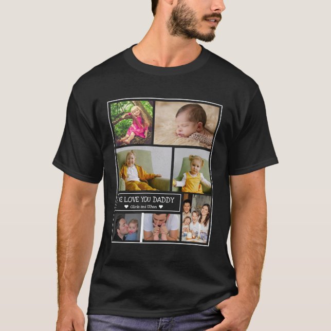 T-shirt Custom 7 Photo Collage We Love You Daddy Black (Devant)