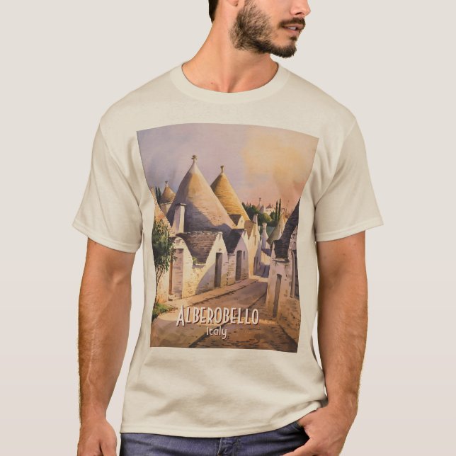 T-shirt Custom Alberobello Trulli House Watercolor Travel (Devant)