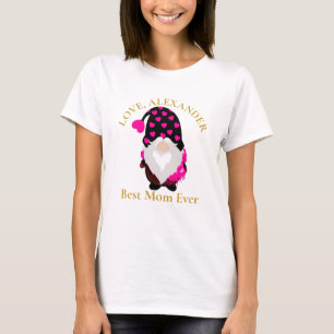 T-shirt Custom Best Mom Ever Gnome Black Coeur rose T-Shi