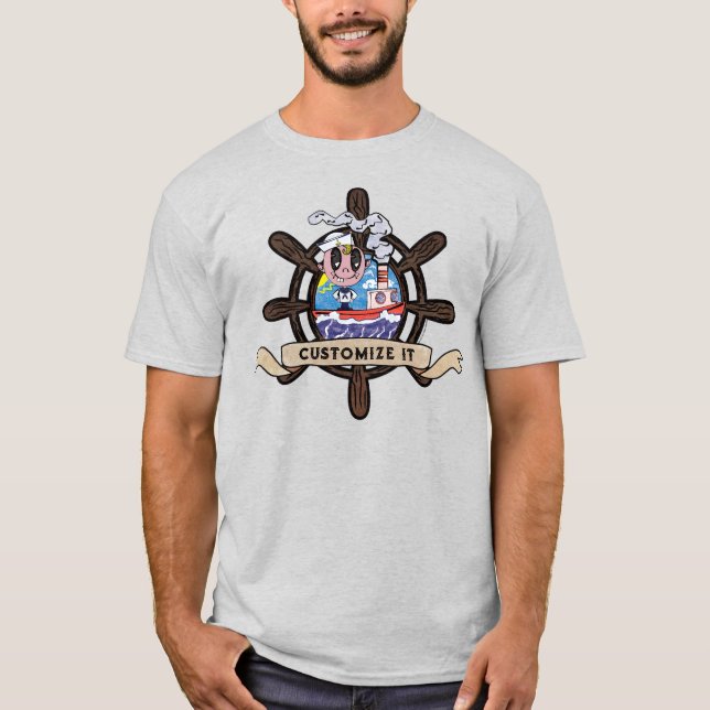 T-shirt Custom Cartoon Sailor Nautical Ship Wheel ver. 2 (Devant)