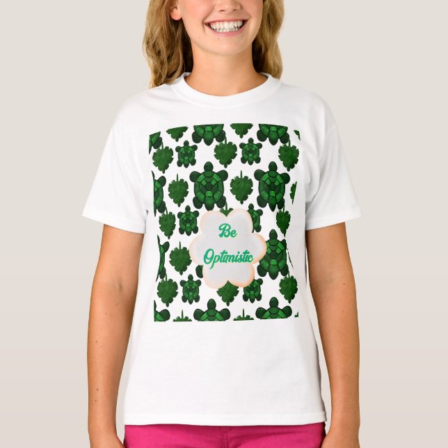 T-shirt Custom Cute Turtle Leaves Seamless Pattern,  (Devant)
