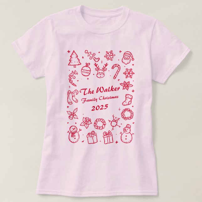 T-shirt Custom Family Year Christmas Hand Drawn Doodles (Design devant)