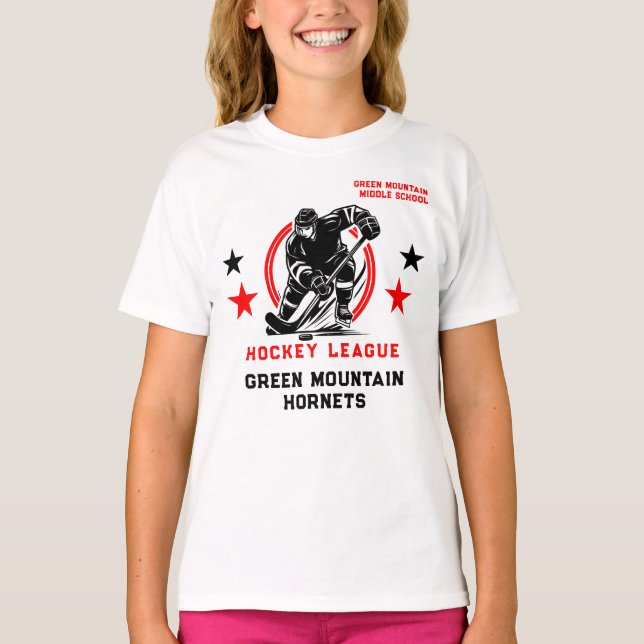 T-shirt Custom Hockey School Club League Nom Numéro (Devant)