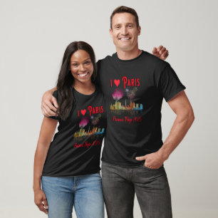 T-shirt Custom I Love Paris at Night Skyline Fireworks