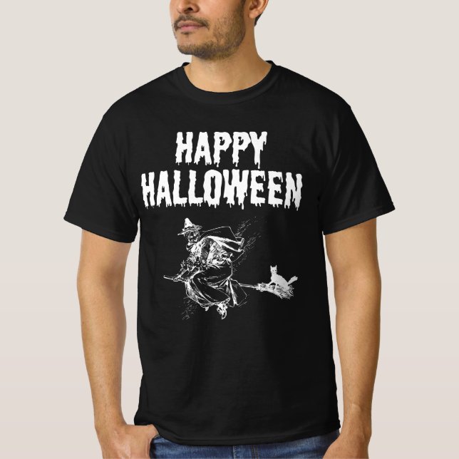T-shirt Custom Logo | Name, Flying Witch and a Black Cat (Devant)