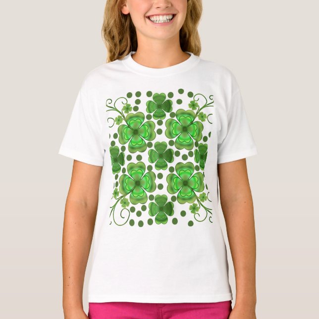 T-shirt Custom Metallic Green Clover & Swirl Pattern  (Devant)