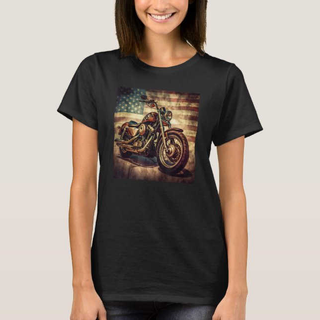 T-shirt Custom Motorcycle Retro USA Flag Retro Biker Vinta (Devant)