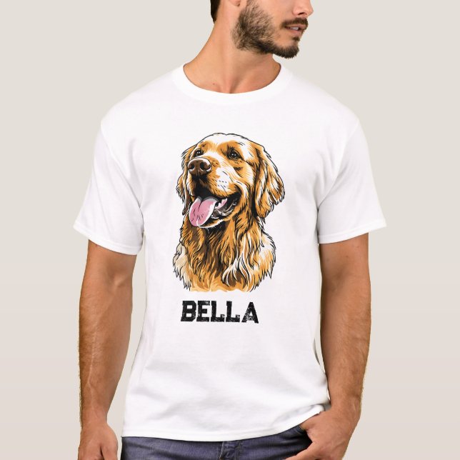 T-shirt Custom Name Golden Retriever Dog Portrait Funny  (Devant)