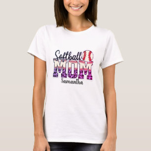 T-shirt Custom Name Softball Mom Pink and Gold Polka Dot