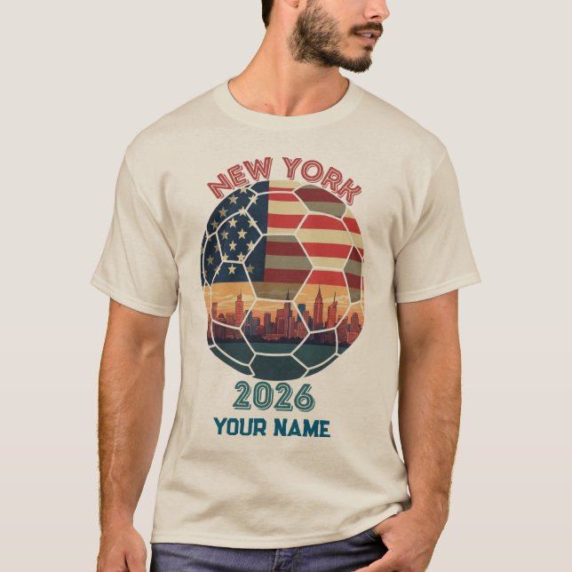 T-shirt Custom New York 2026 Soccer USA Flag Skyline Fan S (Devant)