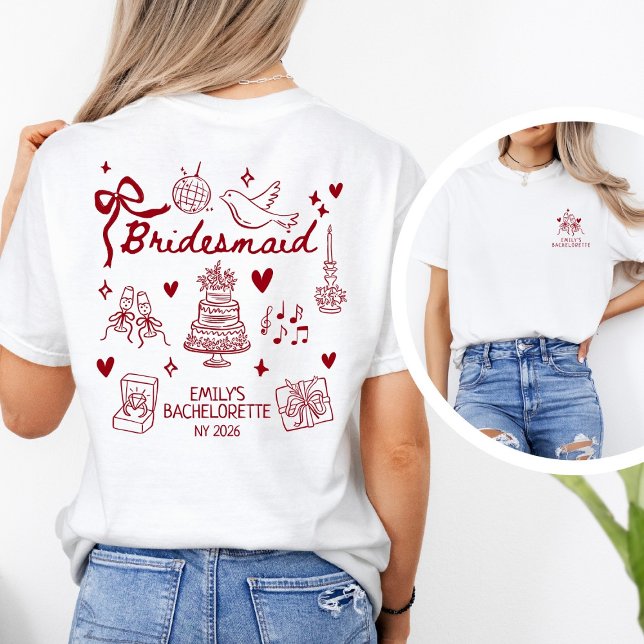 T-shirt Custom Red Coquette Bridesmaid Bachelorette Party  (Créateur téléchargé)
