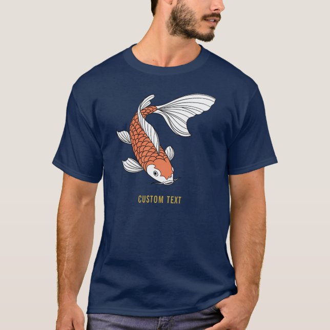 T-shirt Custom Text & Gold Fish Mark Navy Blue Mens (Devant)