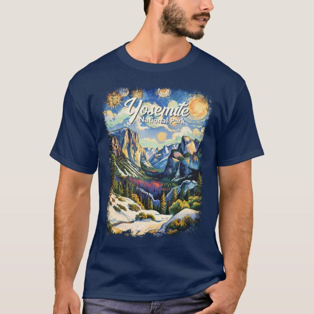 T-shirt Custom Yosemite Tunnel View Winter Van Gogh Style (Devant)