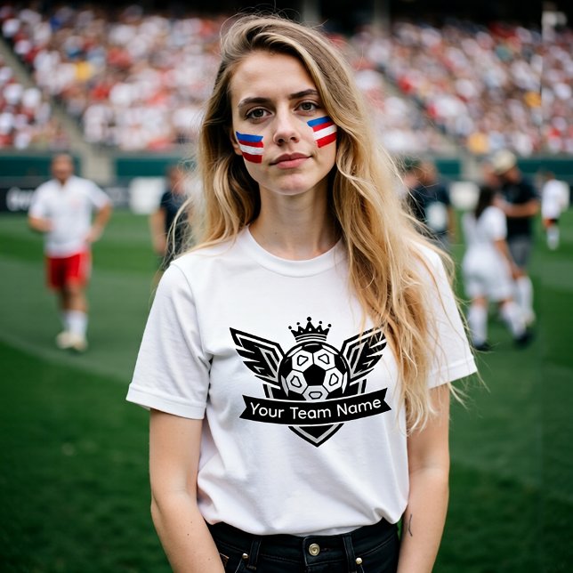 T-shirt Customisable Winged Soccer Ball Logo Team Women's (Add your team name to customise)