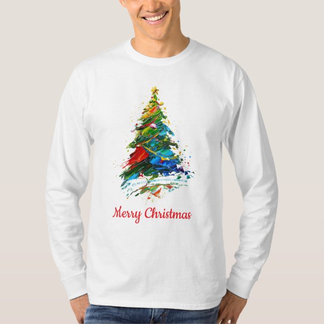 T-shirt Customisable Xmas Tree Oil Painting Longsleeve (Devant)