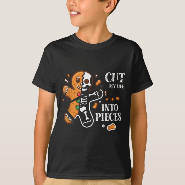 T-shirt Cut My Life Into Eces Gingerbread Christmas Elder  (Devant)