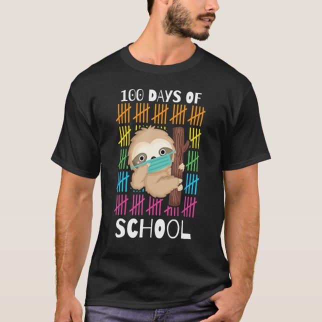 T-shirt Cute 100 Days Of School Sloth Face Mask Virtual Te (Devant)