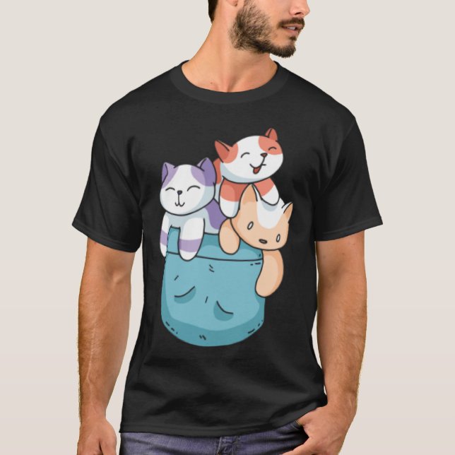 T-shirt Cute 3 Cats in a Pocket  Cat   Kids Boys Girls (Devant)