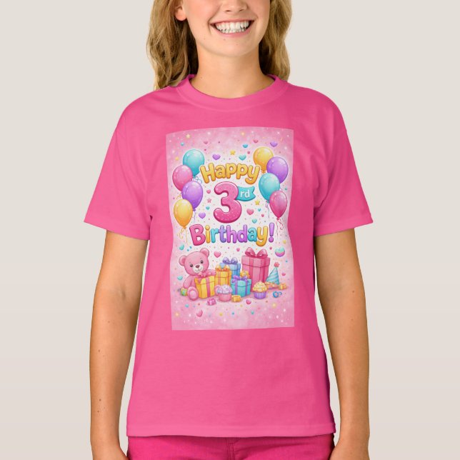 T-shirt Cute 3rd Birthday Girl Balloon Design – Three Year (Devant)