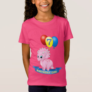 T-Shirt Cute 7e anniversaire fille Pink Baby Triceratops D