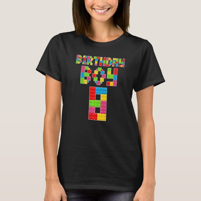 T-shirt Cute 8th Birthday 8 Years Old Block Building Boys  (Devant)