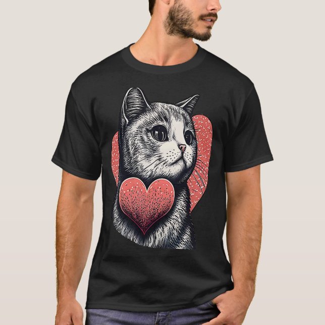 T-shirt Cute adorable unique Heureuse Sainte-Valentin cat  (Devant)