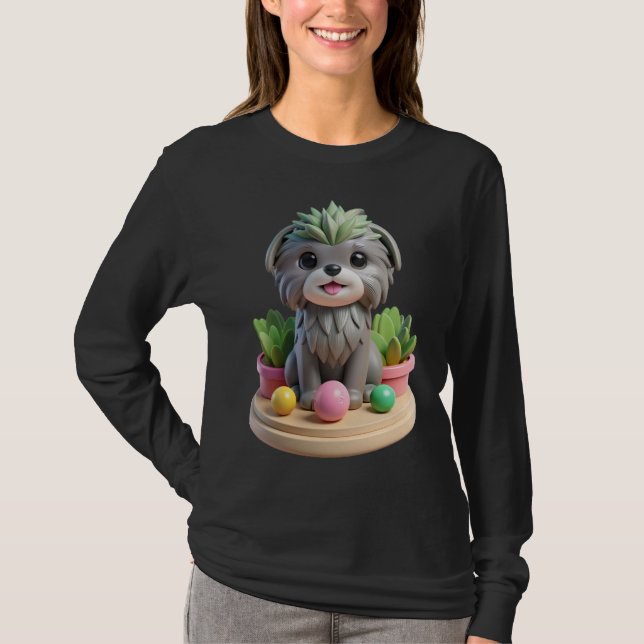 T-shirt Cute Affenpinscher Succulent | 3D Grey Monkey Dog (Devant)