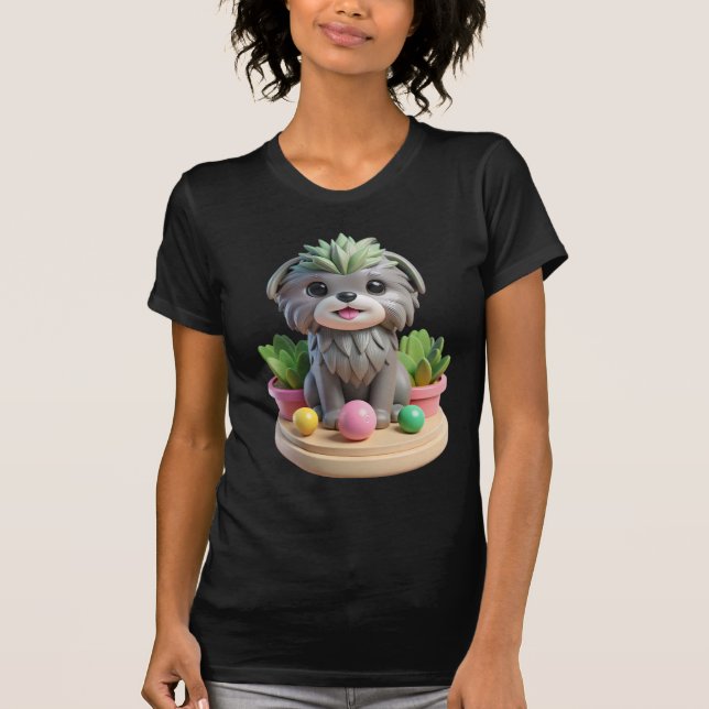 T-shirt Cute Affenpinscher Succulent | 3D Grey Monkey Dog (Devant)