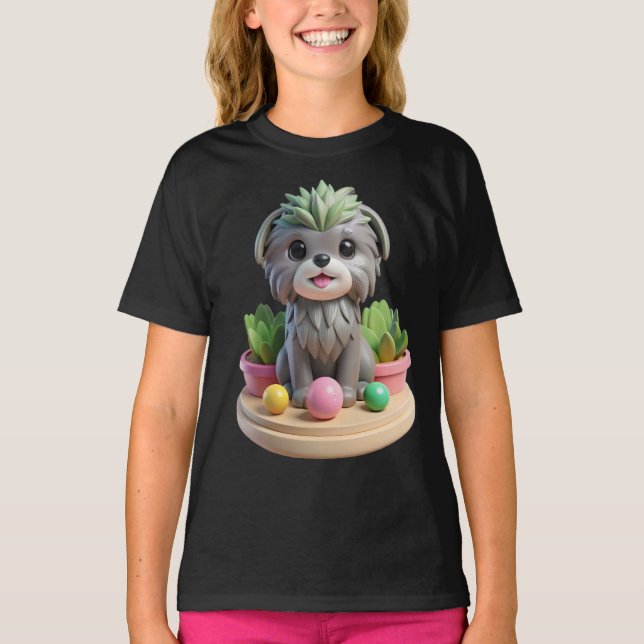 T-shirt Cute Affenpinscher Succulent | 3D Grey Monkey Dog (Devant)