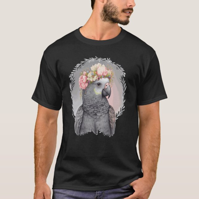 T-shirt Cute African Gray Parrot Bird Flower Crown Pet Bir (Devant)