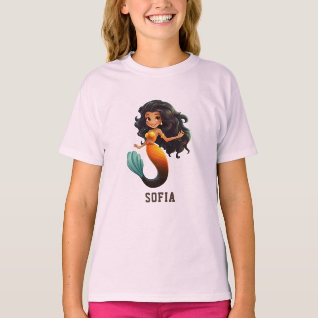 T-shirt Cute African Mermaid Girl - Custom Name Afro Kids (Devant)