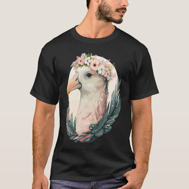 T-shirt Cute Albatross Bird Flower Crown Floral Tropical B (Devant)