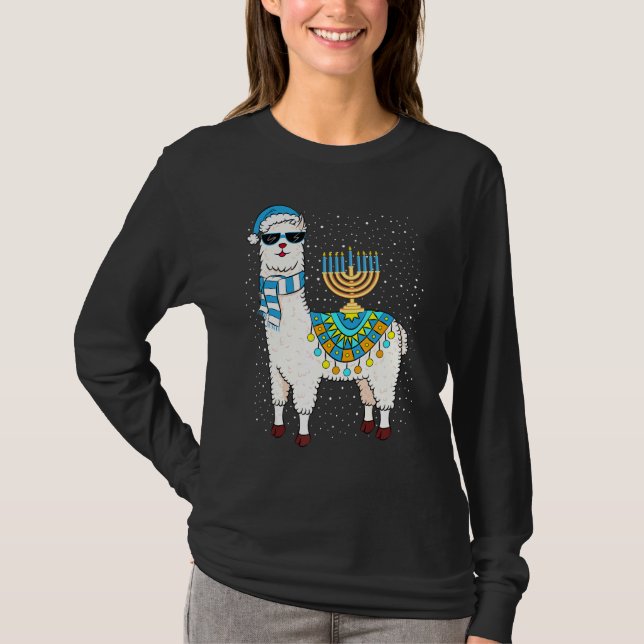T-shirt Cute Alpaca Chanukah Menorah Hanoukka Llama (Devant)
