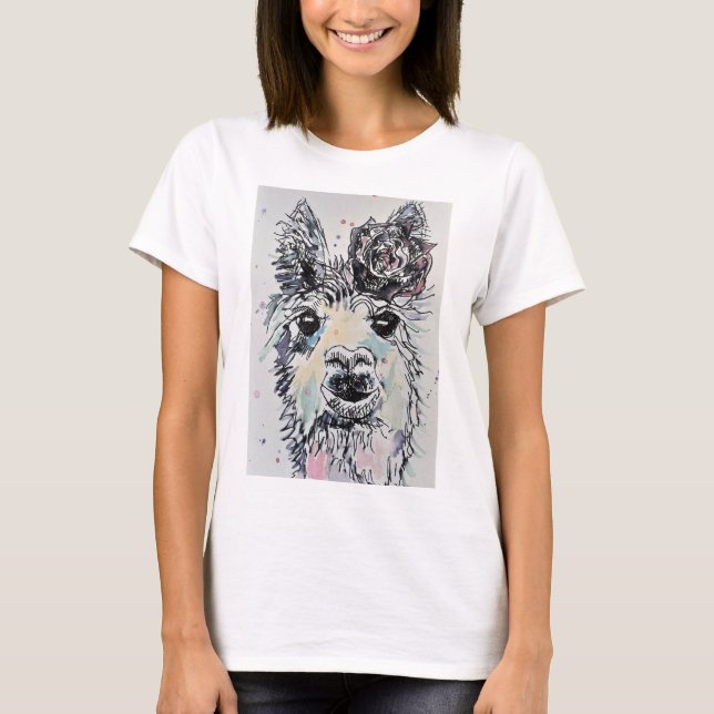 T-shirt Cute Alpacca Llama Aquarelle T Shirt (Devant)