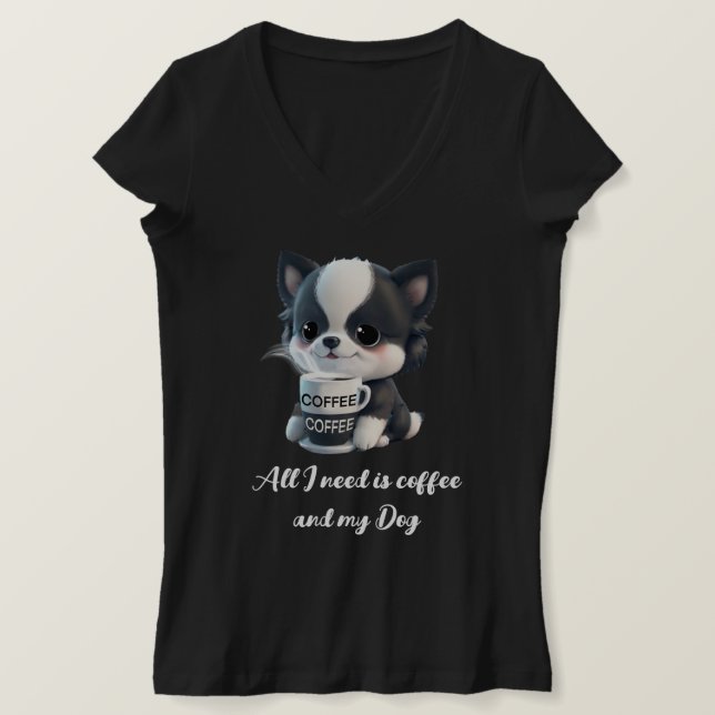 T-shirt Cute Amateur de café Chien Chien noir et blanc Chi (Design devant)
