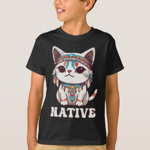 T-shirt Cute amérindienne Kawaii Chat Femme Fille