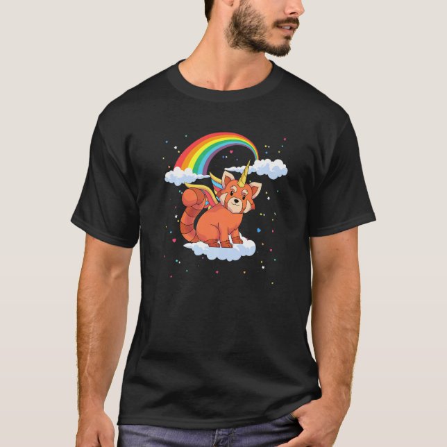 T-shirt Cute Animal Lover Rainbow Red Pandacorn Unicorn Re (Devant)