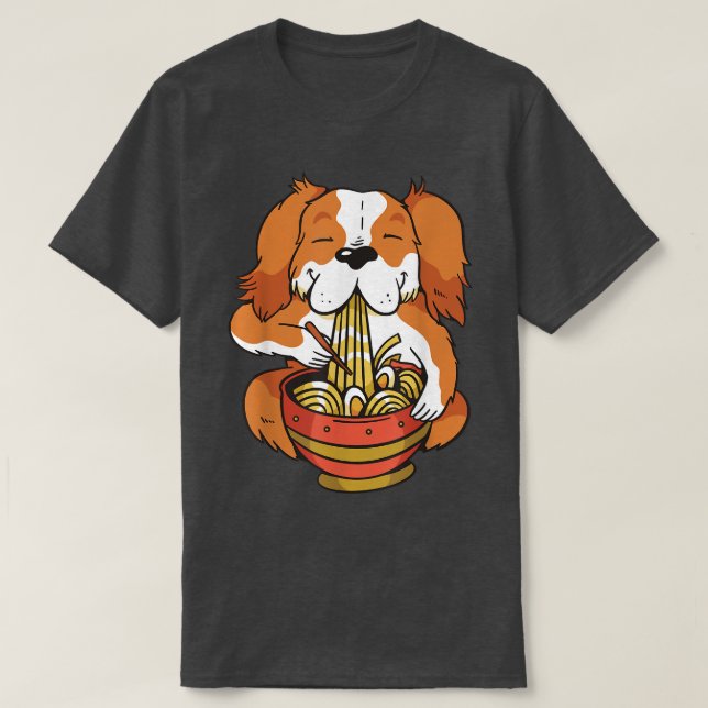 T-shirt Cute Anime Chien Nourrit Soupe Ramen Avec Nouilles (Design devant)