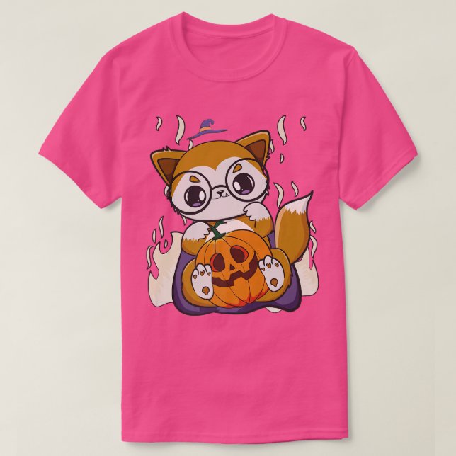 T-shirt Cute Anime Fox détient Kawaii Citrouille Pour Hall (Design devant)