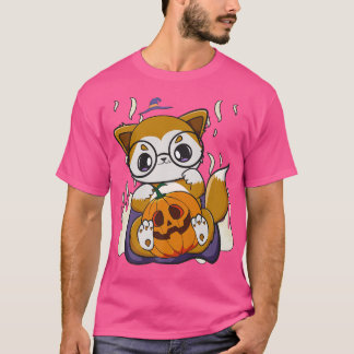 T-shirt Cute Anime Fox détient Kawaii Citrouille Pour Hall