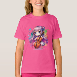 T-shirt Cute Anime Girl Jouer Joueur Cello