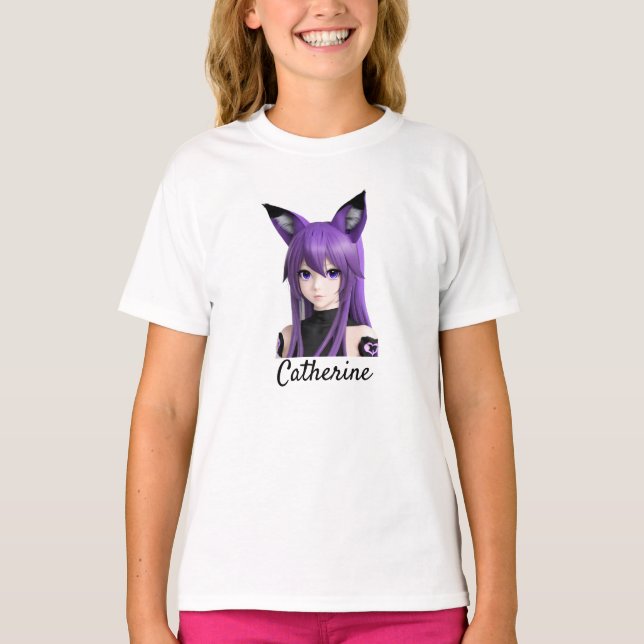 T-shirt Cute Anime Girl with Fox Ears Personnalisé (Devant)