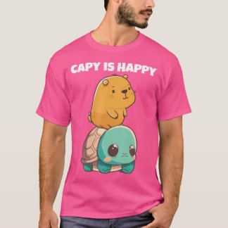 T-shirt Cute Anime Kawaii Animaux Tortue Et Happy Capybar
