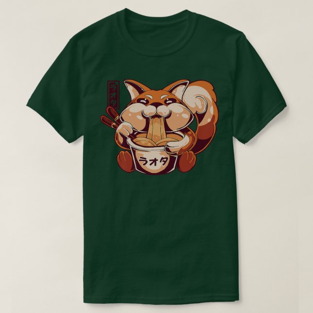 T-shirt Cute Anime Kawaii Fox Manger Ramen Noodles Premium (Design devant)