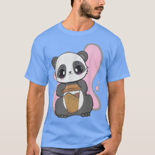 T-shirt Cute Anime Panda Et Ours Kawaii Boire Café E