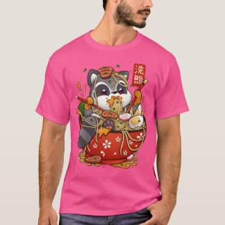 T-shirt Cute Anime Raccoon Manger Des Nouilles Ramen