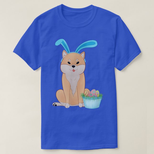 T-shirt Cute Anime Shiba Inu with Bunny Ears and Easter Eg (Design devant)